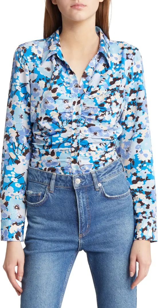 Lisa Floral Ruched Button-Up Blouse | Nordstrom