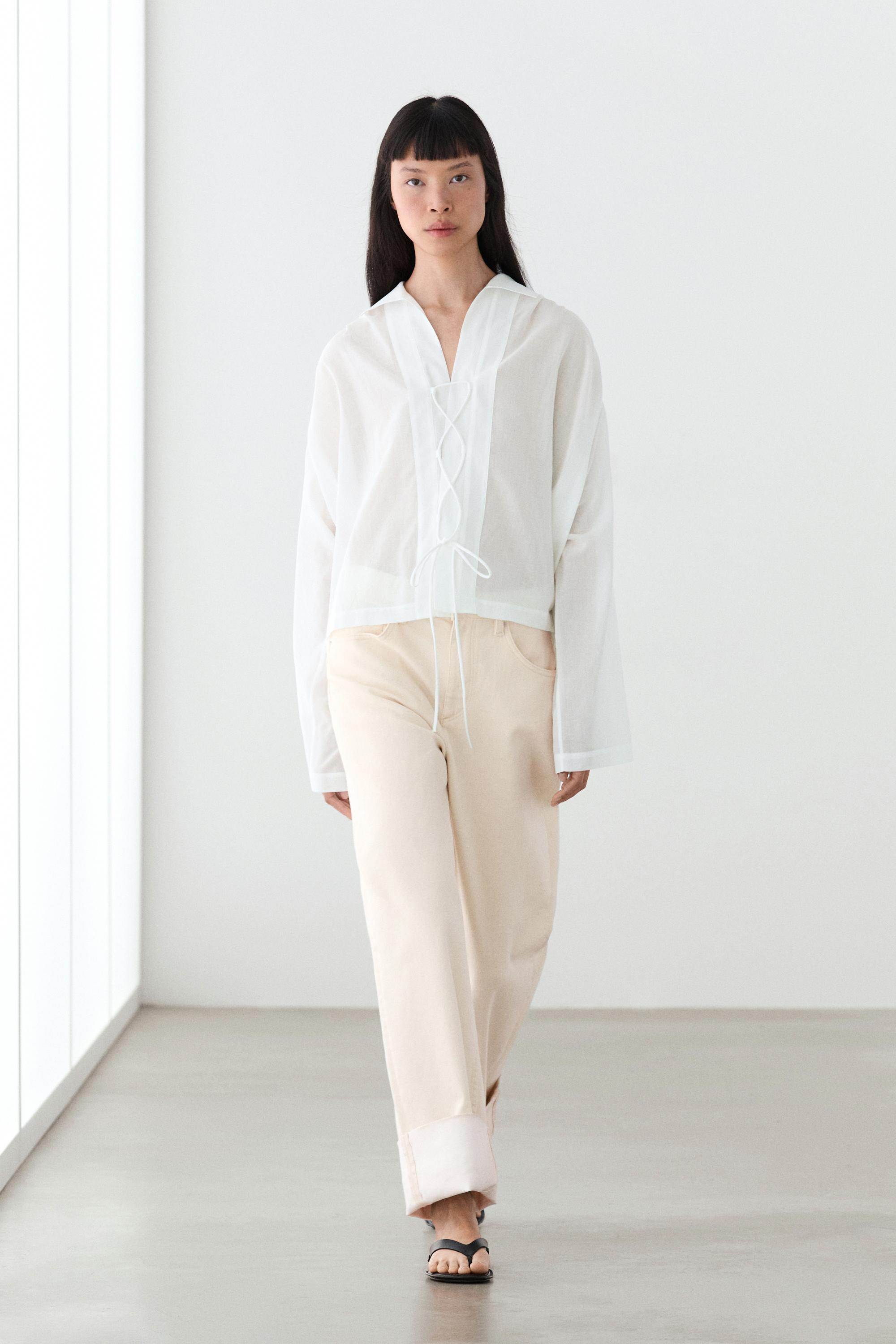 100% cotton shirt with fastening detail | Massimo Dutti US