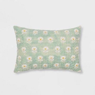 Oblong Block Print Kantha Floral Stitch Decorative Throw Pillow White/Blue - Threshold™ | Target