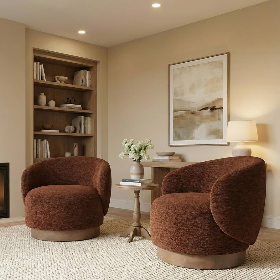 KISLOT Swivel Accent Chair Modern Round Barrel Armchair with Upholstered Performance Fabric for L... | Amazon (US)