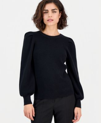 Petite Puff-Sleeve Crewneck Sweater | Macy's