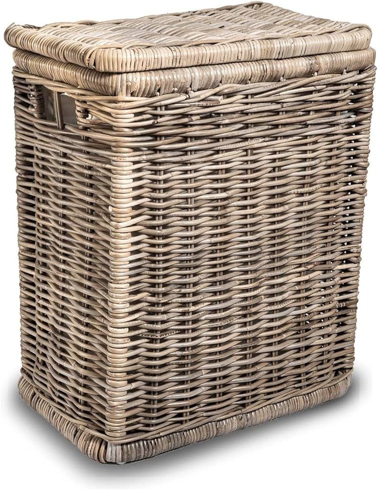 The Basket Lady Narrow Kubu Wicker Rectangular Laundry Hamper, 21 in L x 13 in W x 24 in H, Seren... | Amazon (US)