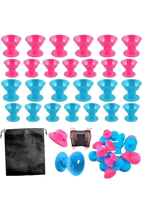 SIQUK 110 Pcs Silicone Hair Curlers Blue and Pink Magic Hair Rollers Set Including 54 Pcs Large Hair | Amazon (US)
