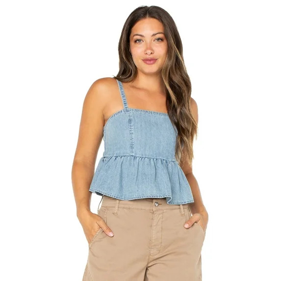 Celebrity Pink Women’s Sleeveless Denim Peplum Top, Sizes XS-XXXL | Walmart (US)
