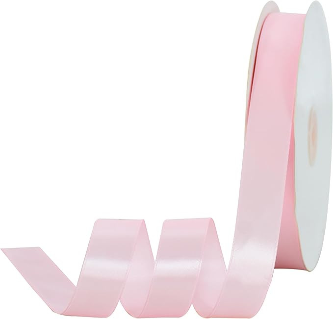 TONIFUL 7/8 Inch x 100yds Pink Satin Ribbon Thin Solid Frabic Ribbons for Gift Wrapping, DIY Craf... | Amazon (US)