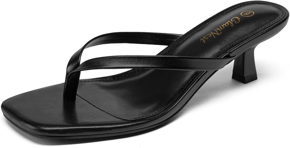 Women's Kitten Heel Sandals Square Open Toe Slip On Flip Flop Heels Comfortable 2 Inch Heeled San... | Amazon (US)