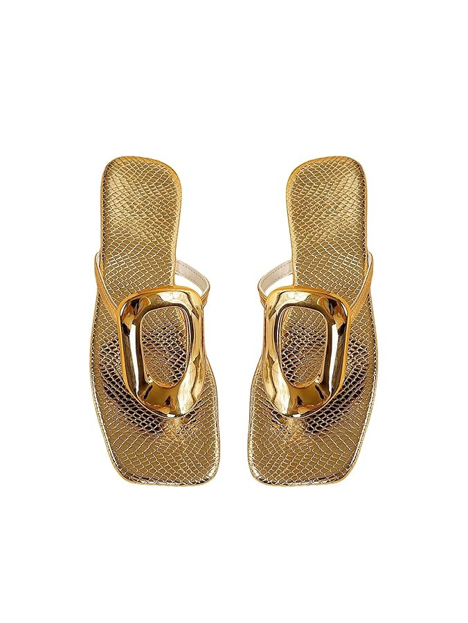 GORGLITTER Women's Gold Flip Flops Thong Flat Sandals 2025 Dressy Summer Vacation Open Toe Slides | Amazon (US)