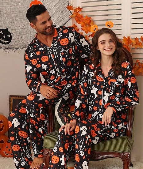 These matching Halloween pajamas are such a fun Amazon find for couples. 🧡 The black button-down sets with pumpkins, ghosts, skeleton details, and spooky prints are perfect for a Halloween date night at home, carving pumpkins, watching scary movies, or taking cute matching Halloween photos together.
#CouplesHalloweenPajamas #MatchingHalloweenPajamas #HalloweenCoupleOutfit #AmazonHalloween #HalloweenPJs #MatchingCouplePJs #SpookySeason #HalloweenDateNight #CouplesPajamas #HalloweenPhotos #OctoberOutfits #CozyCoupleStyle 

 #LTKSeasonal #LTKU #LTKSaleAlert