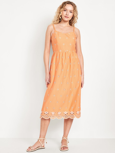 slim fit dress slacks Fit & Flare Sleeveless Linen-Blend Midi Dress