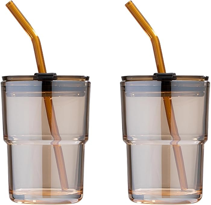 13 oz Tumbler Water Glass, Water Bottle with Straw and Dustproof Lid, Coffee Ice Cup Double Wall ... | Amazon (US)