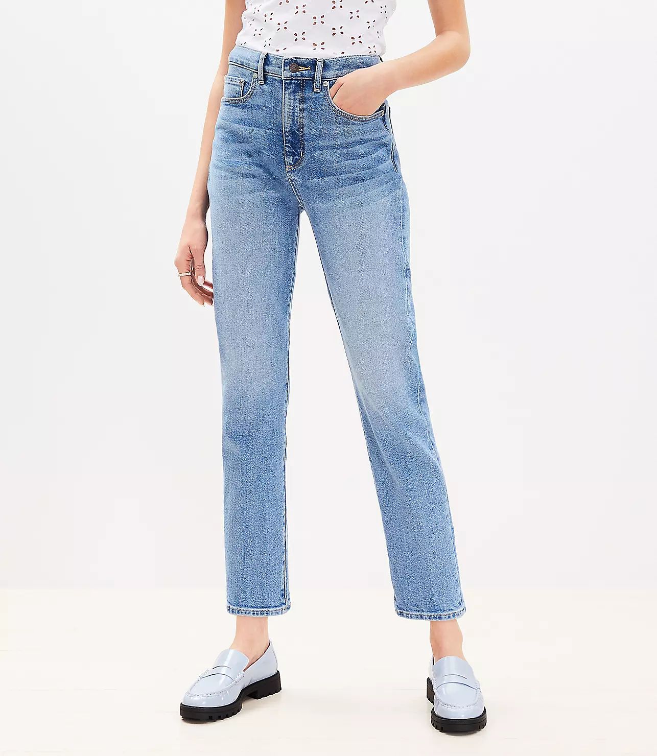 High Rise Slim Jeans in Mid Vintage Wash | LOFT