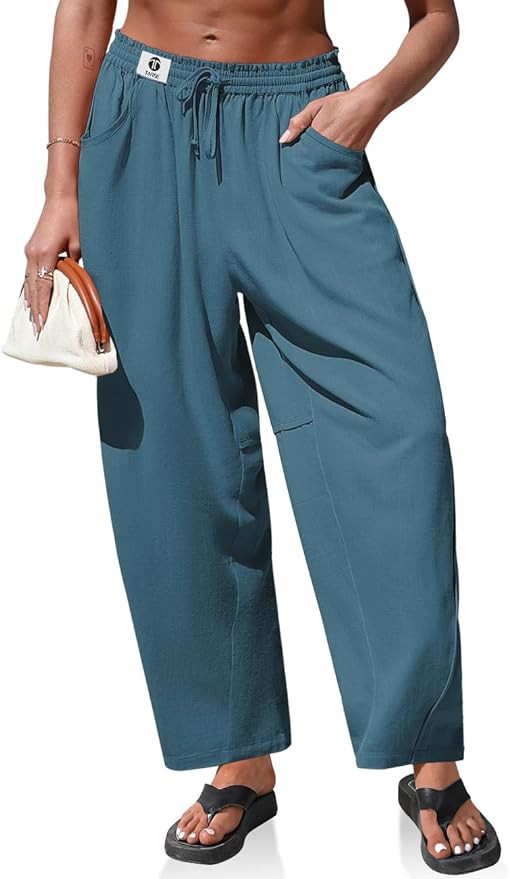 TARSE Womens Linen Barrel Pants Loose Fit Drawstring High Waist Wide Leg Casual Boho Baggy Trouse... | Amazon (US)