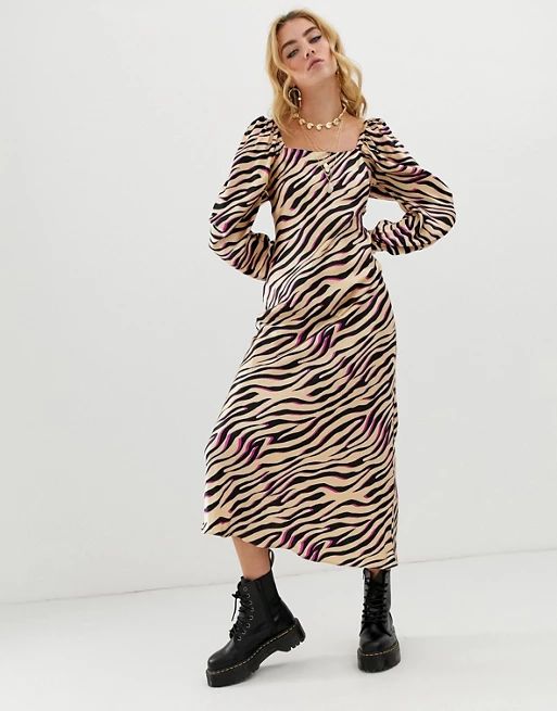 ASOS DESIGN bias cut maxi dress in zebra print with long sleeves | ASOS UK