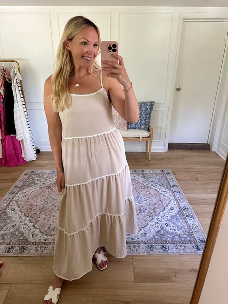 Another easy breezy dress! Love this neutral color - you could dress it up with accessories and sandals! It’s lined, and has pockets. I’m wearing a medium. Summer outfit  

#LTKMidsize #LTKStyleTip #LTKFindsUnder50