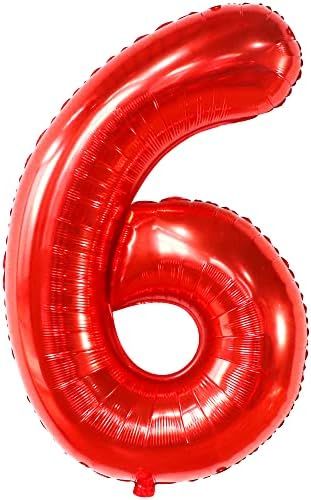 Giant, Red Number 6 Balloon Foil - 40 Inch | Red 6 Birthday Balloon, 6th Birthday Decorations | Red  | Amazon (US)