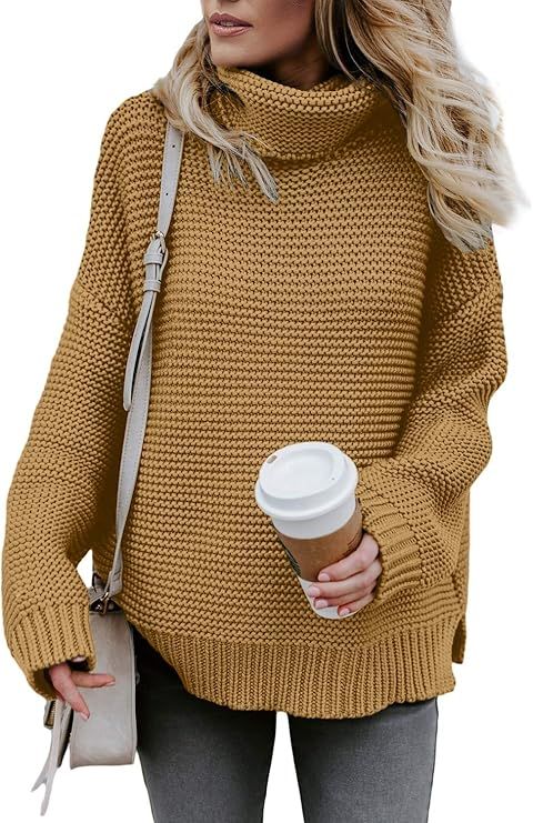 ZKESS Womens Casual Long Sleeve Turtleneck Chunky Knit Pullover Sweater Jumper Tops | Amazon (US)