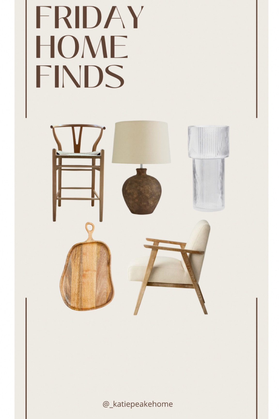 FRIDAY HOME FINDS: sharing what’s on my wishlist for our new home & some great finds! 

Wishbone chairs, barstools, lamps, chopping board, vase, neutral home 



#LTKunder100 #LTKstyletip #LTKhome