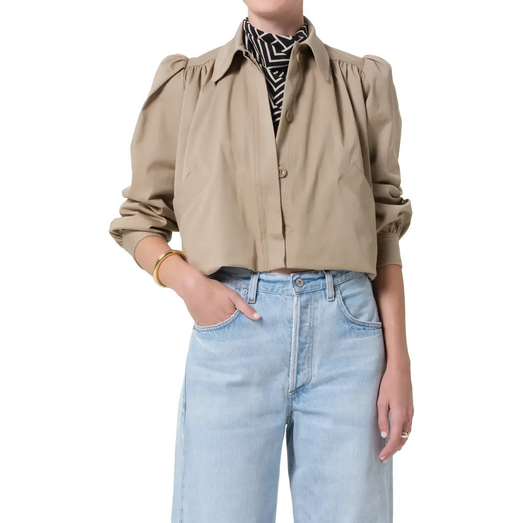 Citizens of Humanity Everly Shirred Stretch Cotton Crop Jacket in Catalina Beige at Nordstrom, Size Large | Nordstrom
