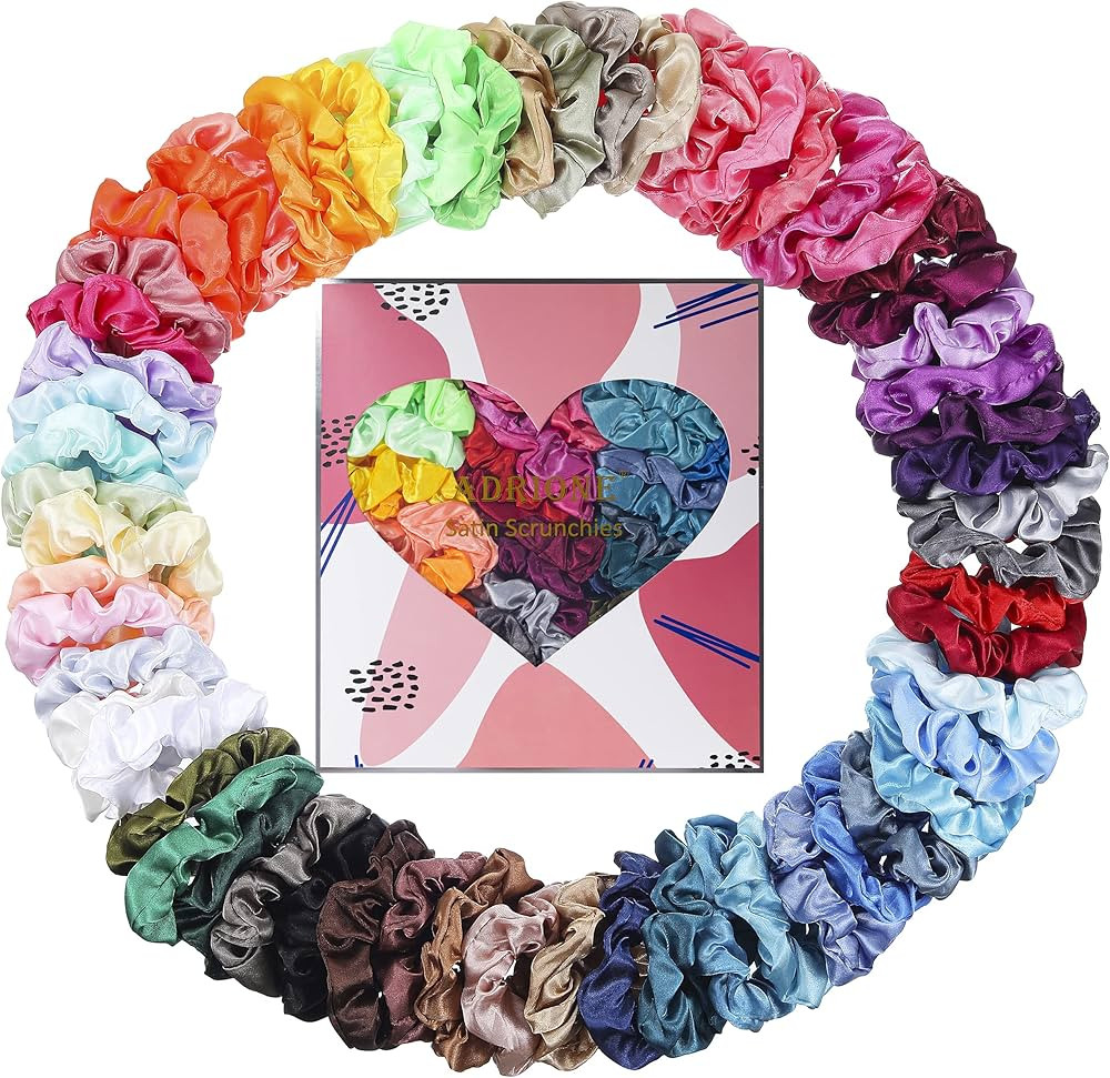 ADRIONE Hair Scrunchies for Women Girls 60 Pack, Satin Silk Scrunchies for Hair Satin Scrunchies ... | Amazon (US)