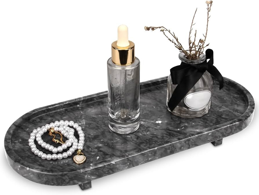 Marble Oval Bathroom Vanity Tray with Leg,Natural Stone Small Decorative Tray,Soap Dispenser Dres... | Amazon (US)