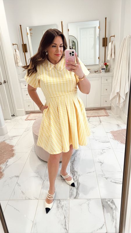 curvy yellow gingham dress with pearl peter pan collar for Easter and spring! i’m in the size 14. comes with matching minis! 

#LTKSeasonal #LTKmidsize