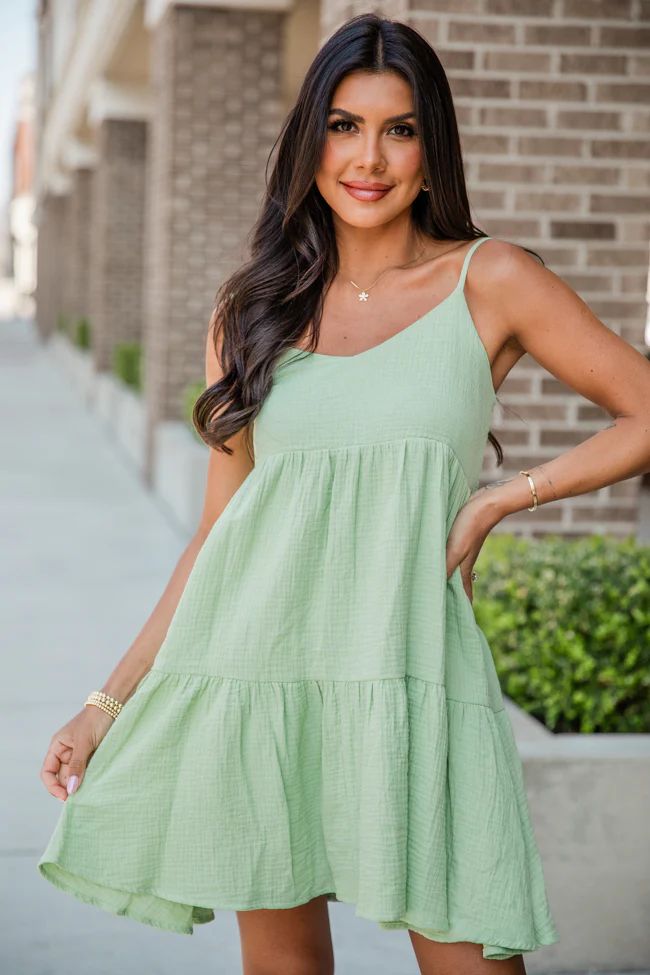 Lead The Way Green Tiered Woven Mini Dress | Pink Lily