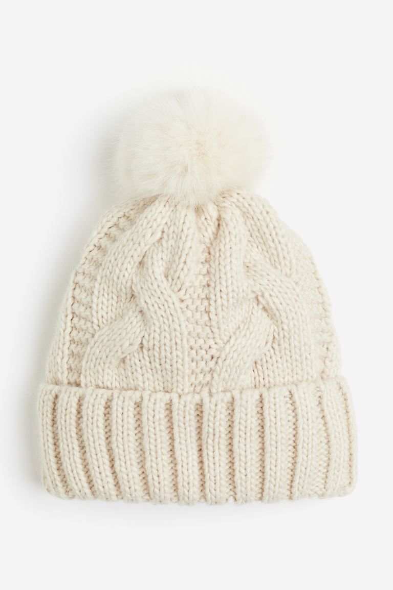 Cable-knit Pompom Hat - Light beige - Ladies | H&M US | H&M (US + CA)