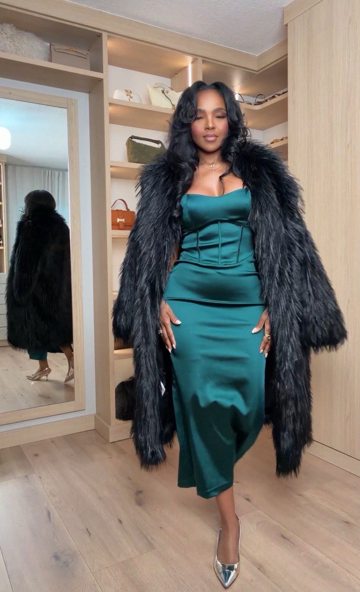 A luxe moment in rich jewel tones — this emerald satin dress paired with a dramatic faux-fur layer feels glamorous without trying too hard. The corset detailing and sleek silhouette make it a standout for winter nights out, while the mix of satin and plush texture creates that perfectly elevated contrast. Metallic heels finish the look with a polished touch.

Perfect for holiday parties, winter date nights, and upscale dinners.

📏 Sizing: Small
Height — 5’4” | 138 lbs | Bust — 34D | Waist — 27” | Hips — 40”
Jeans/Pants — 27 Long or 4 Long when applicable

timeless emerald tones, winter glam styling, satin dress outfits, chic evening look, faux-fur layer, elevated holiday style, trending winter fashion

✨ Everything linked below for easy shopping

Follow me on Instagram and YouTube @kirasfashionfinds

#LTKootd #LTKPetite #LTKHoliday