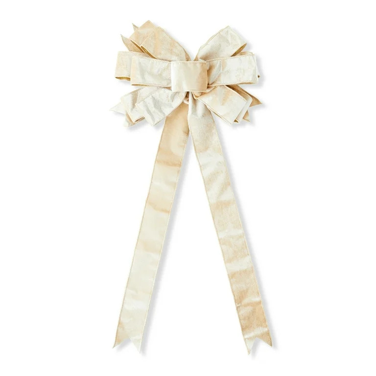 Solid Champagne Velvet Christmas Bow, 13.5 in x 31 in, by Holiday Time | Walmart (US)