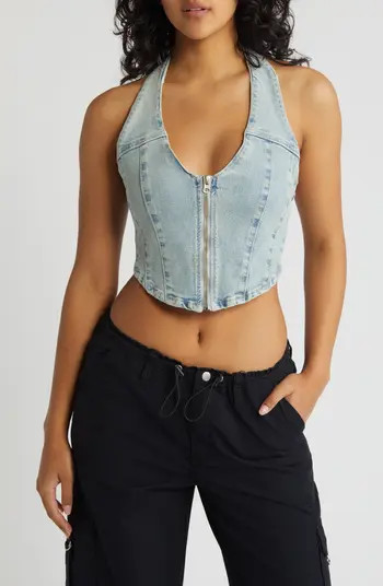 PacSun Corset Denim Crop Halter Top | Nordstrom | Nordstrom