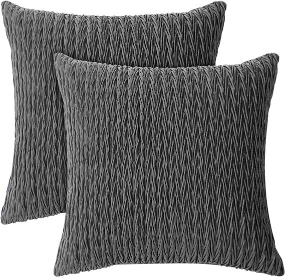 PHF Wrinkled Velvet Throw Pillow Covers, 18"x18", No Insert, 2 Pack Texture Cushion Covers for Ho... | Amazon (US)