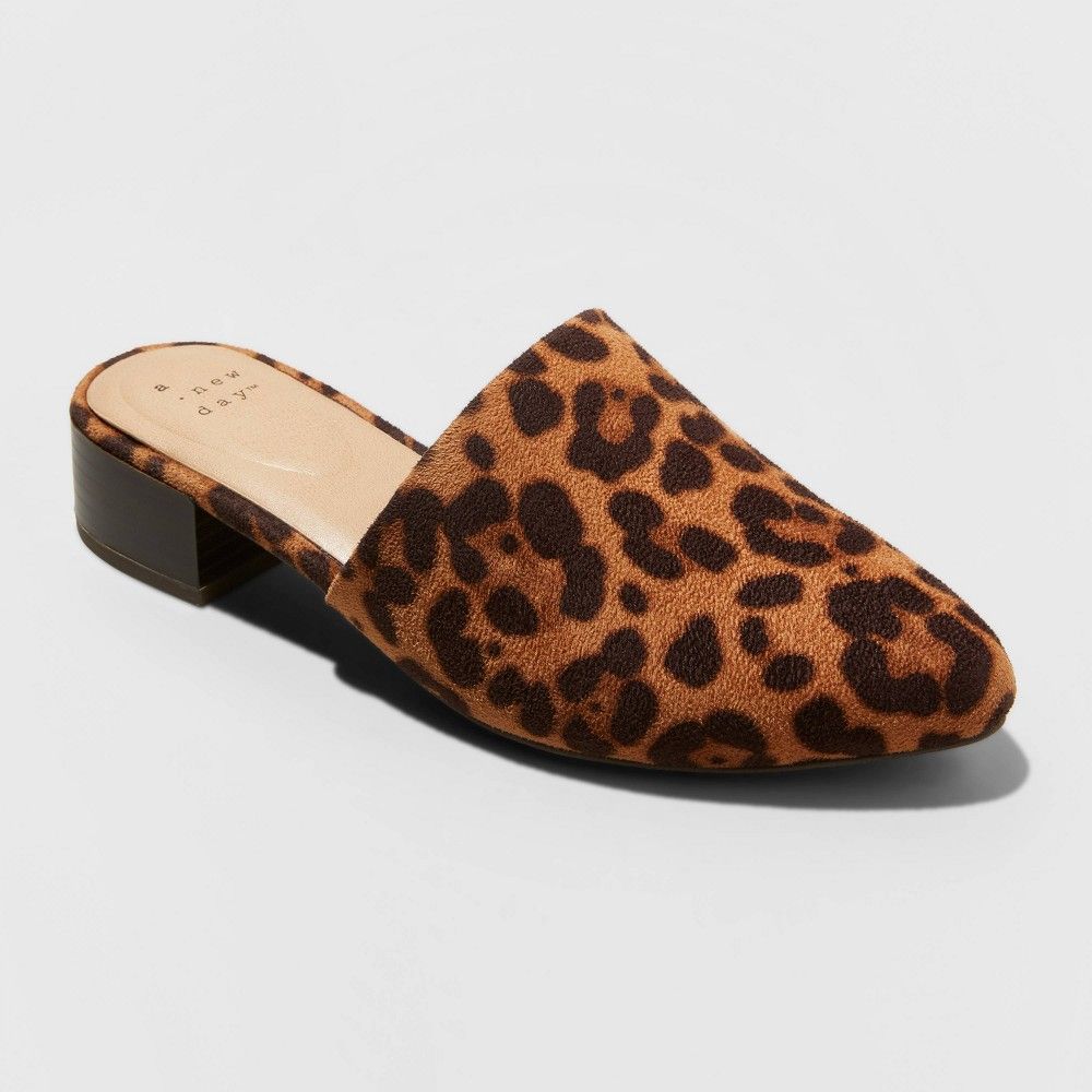 Women's Codi Leopard Print Mules - A New Day Brown 5.5 | Target