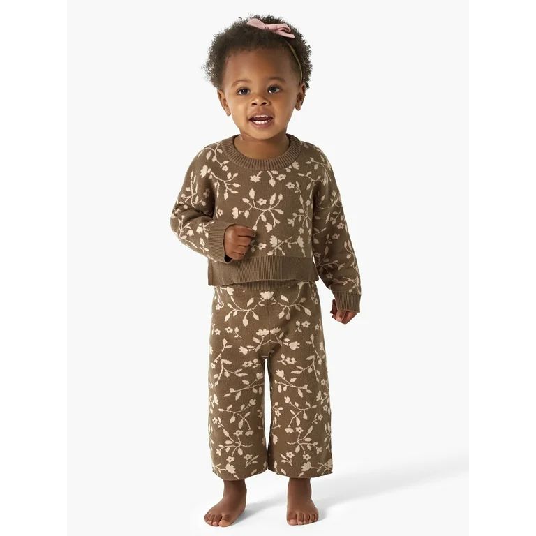 Modern Moments by Gerber Baby & Toddler Girl Jacquard Sweater & Wide-Leg Pant, 2-Piece Set, 12M-5... | Walmart (US)