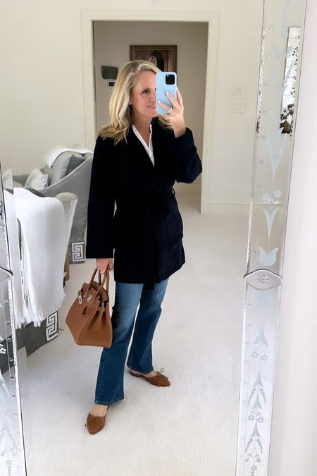Staying warm in the softest, coziest wrap cardigan as it gets much cooler!

The most luxurious, soft cardigan wrap, sweater jacket in rich navy
Light wash denim cropped boot, cut jeans 
Sweater size small 
Jeans size 25 fit true to size 
Both from Mersea 
Favorite brown ballet flats from Margeaux 

#LTKstyletip #LTKover40 #LTKSeasonal
