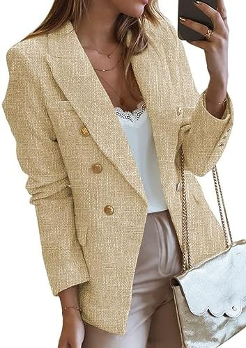 Happy Sailed Womens Tweed Blazers Casual Long Sleeve Double Breasted Open Front Blazer Jackets Wo... | Amazon (US)