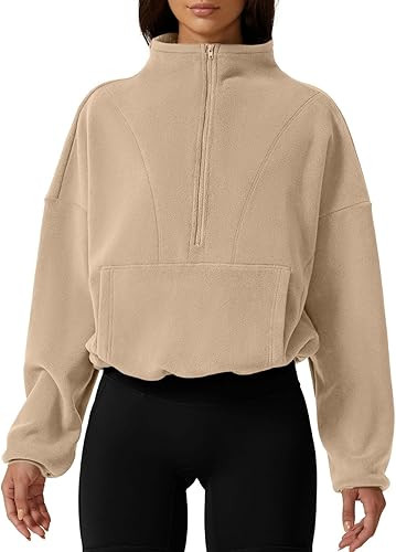QINSEN Women Half Zip Fleece Sweatshirt Mock Neck Long Sleeve Winter Cozy Sherpa Pullover Sweater... | Amazon (US)