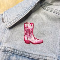 Pink Cowgirl Boot Patch - Space Disco Bachelorette Party Cowboy Southwest Western Southern | Etsy (US)