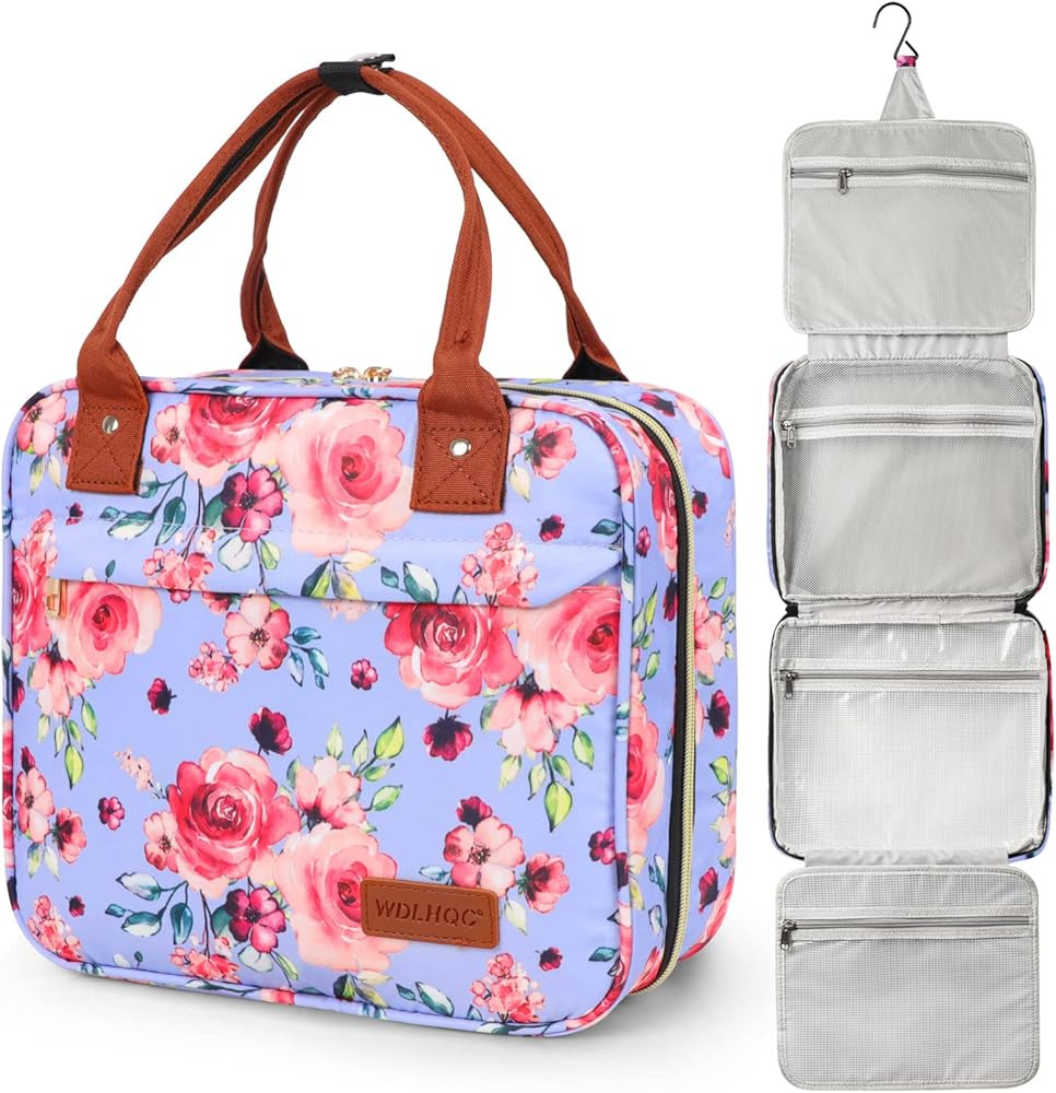 Hanging Travel Toiletry Bag with Hook | Water Proof Zip Bag with 4 Compartments + 2 Outer Zip Poc... | Amazon (US)