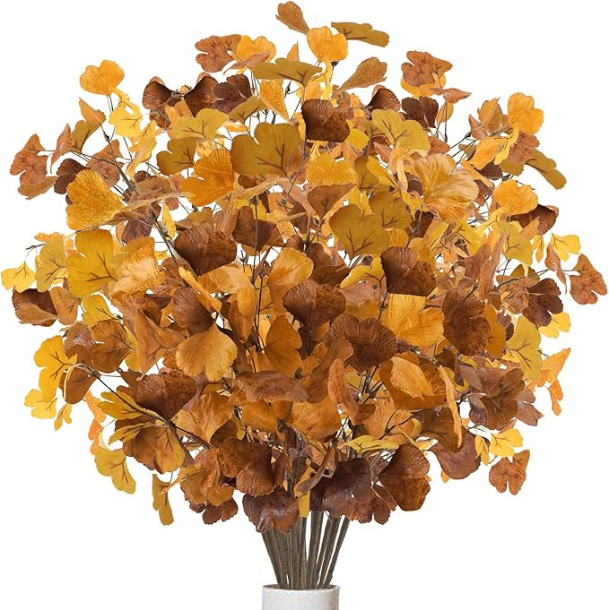 16 Pcs Artificial Ginkgo Leaves Stems Fall Greenery Stems Artificial Fall Flowers Spray for Autum... | Amazon (US)