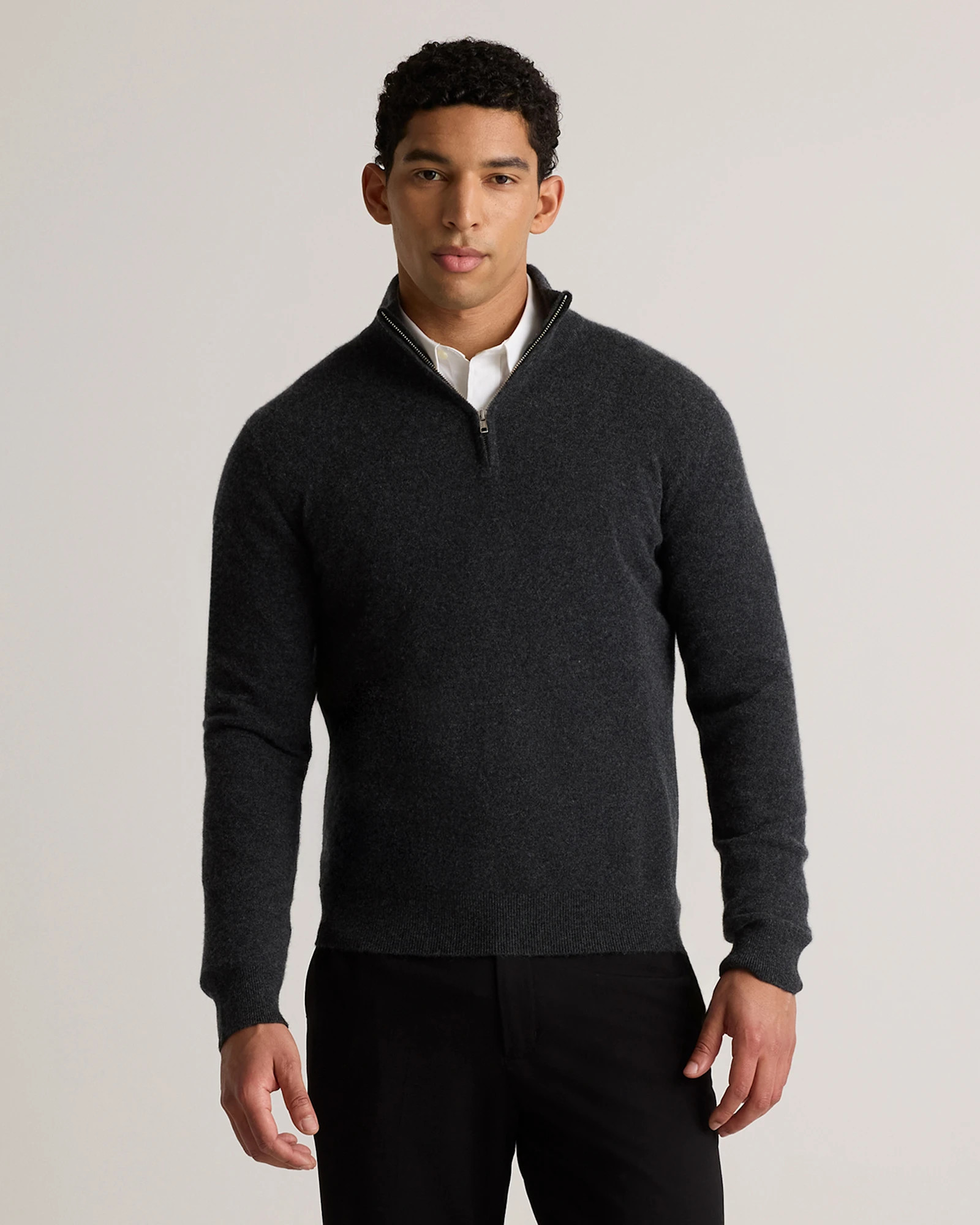 Mongolian Cashmere Quarter Zip Sweater in Charcoal | Quince