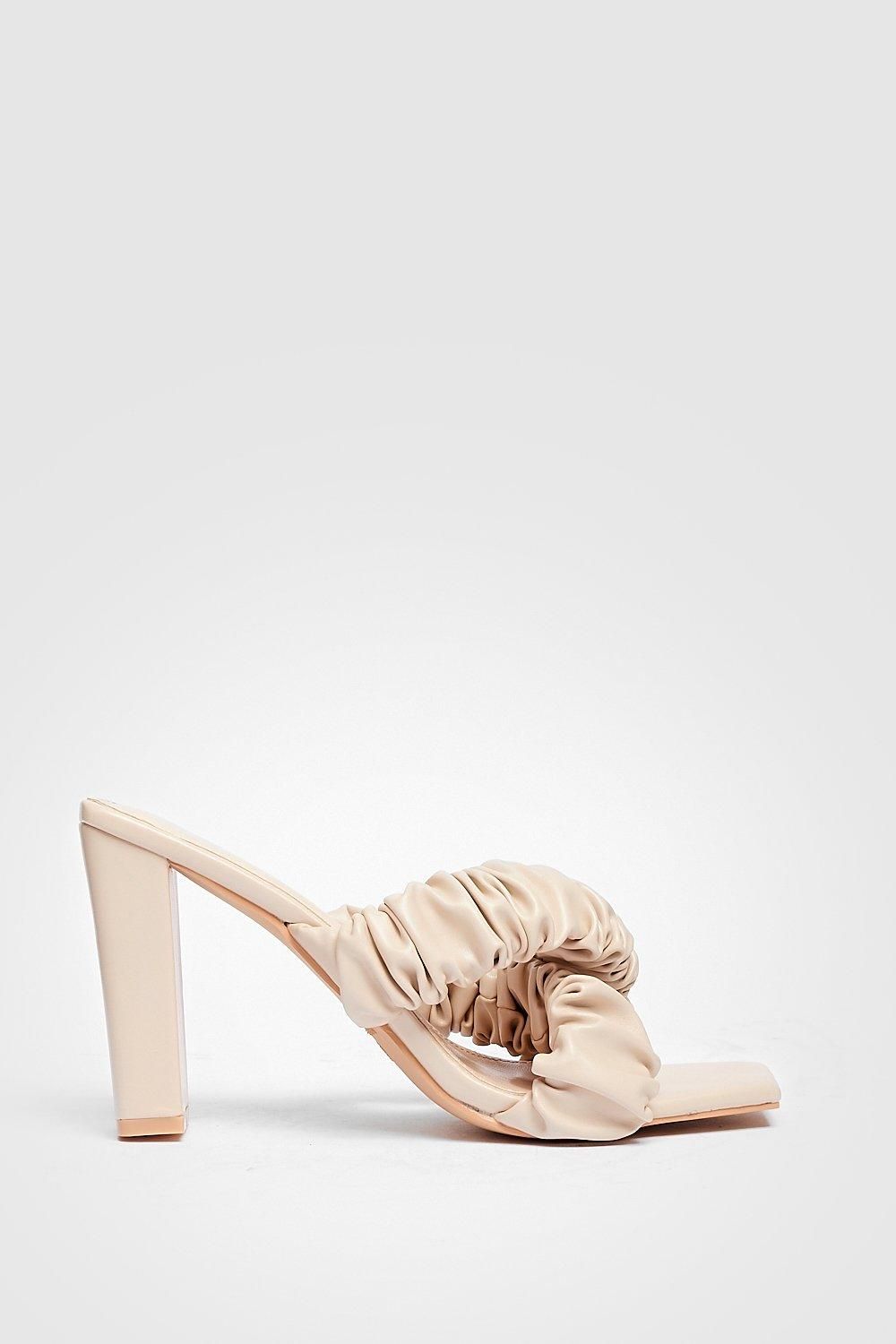 Faux Leather Ruched Cross Strap Heeled Mules | Nasty Gal (US)