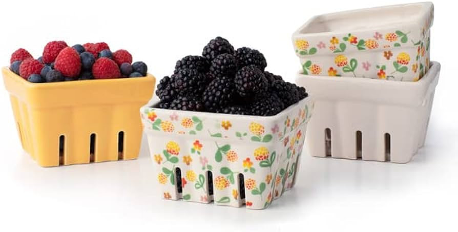 Farmhouse Ceramic Berry Basket, Colander, Farmers Market square Bowl. Rustic Kitchen decor fruit ... | Amazon (US)