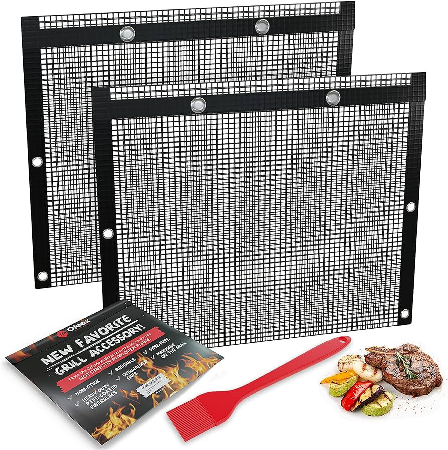BBQ Non-Stick Large Mesh Grilling Bags + Basting Brush - Reusable PTFE Mesh Indoor Outdoor Charco... | Amazon (US)