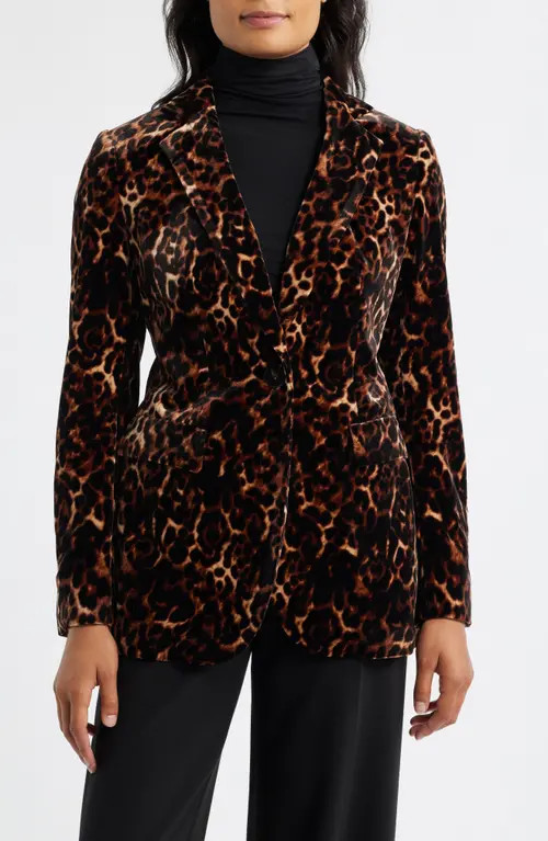 Anne Klein Print One-Button Blazer in Anne Black/Brown Multi at Nordstrom, Size 12 | Nordstrom