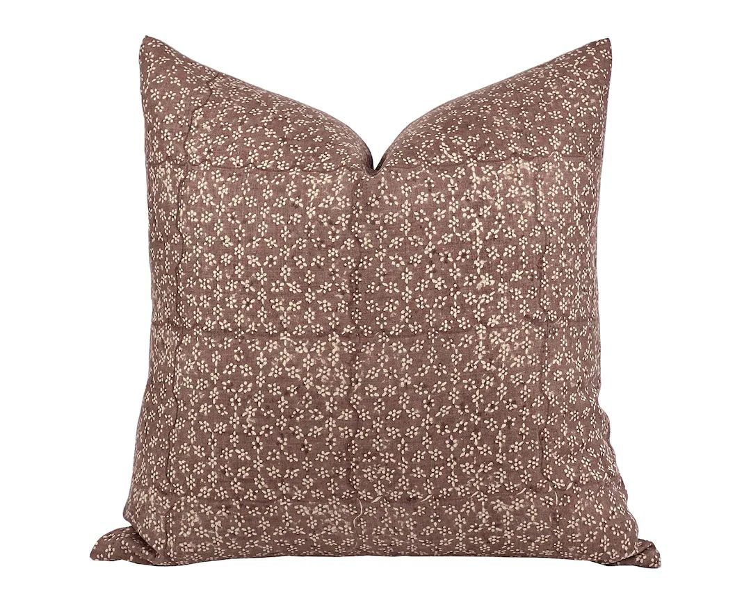 POPPY  Designer Chestnut Red Floral Linen Pillow Cover Block - Etsy | Etsy (US)