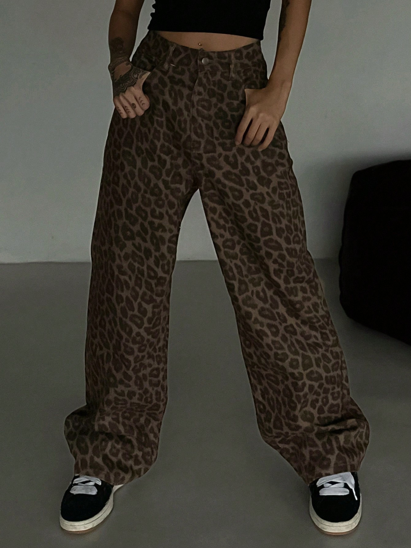 DAZY Women Casual Leopard Print Loose Wide Leg Jeans | SHEIN