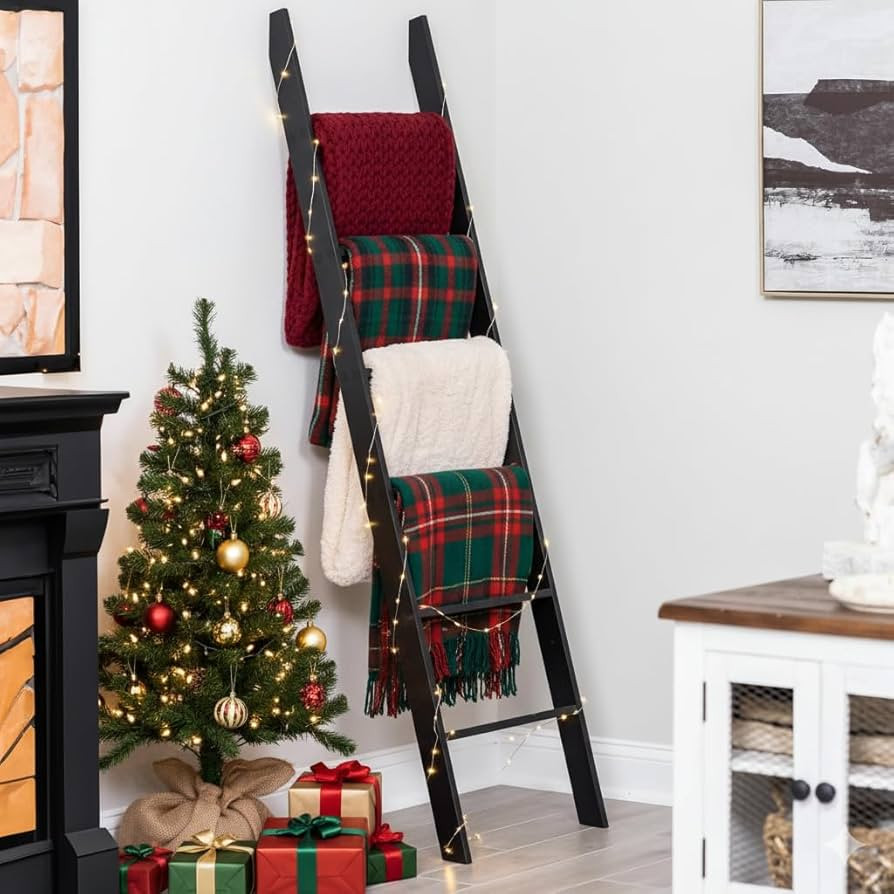Blanket Ladder for The Living Room and Bedroom, 5ft 8 inch, 6-Tier Wall Leaning Laminate Snag Fre... | Amazon (US)