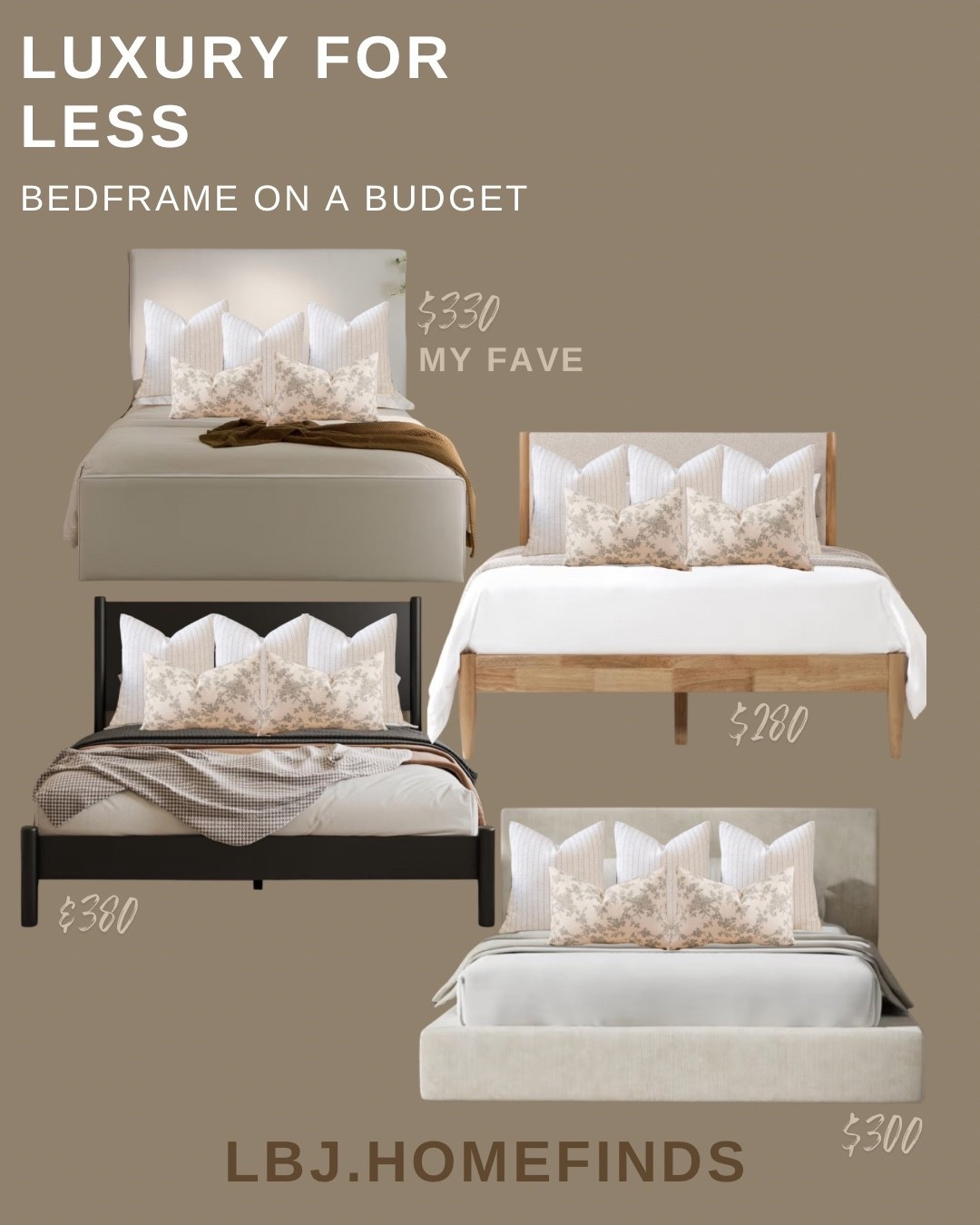 Luxury Looking Bedframes on a Budget 🤎

Want your bedroom to look high-end without spending thousands on furniture?

I spend hours searching for the best budget-friendly furniture finds so you don’t have to. These luxury-looking bedframes give you the designer aesthetic while staying affordable and practical for real homes.

Think:
• upholstered platform beds
• modern wood bedframes
• timeless black bedframes
• neutral bedroom furniture that looks expensive

These beds are perfect if you’re creating a cozy, elevated bedroom aesthetic on a budget.

If you love luxury for less home finds, this is one you’ll want to save.

👉 Shop my LTK to see all of these bedframe finds.

#LTKHome
#BudgetFurniture
#BedroomFurniture
#LuxuryForLess
#HomeFinds

