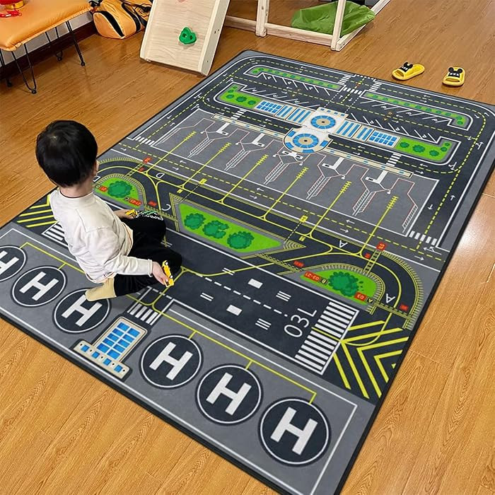 Kids Rug, Aircraft Runway Traffic System Playmat Rugs - 5x7 Ft Kids Carpet with Rubber Backing, A... | Amazon (US)