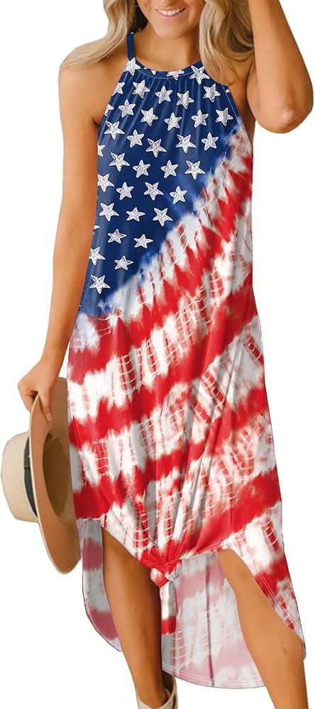 For G and PL Women's Summer Casual Sleeveless Side Slit Halter Long Maxi Beach Dress | Amazon (US)